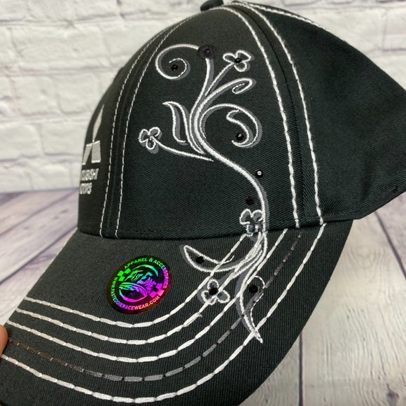 Mitsubishi Motors Hat Cap Strap Back Black Pony Tail Hole Embroidered Logo Beads - Picture 7 of 14